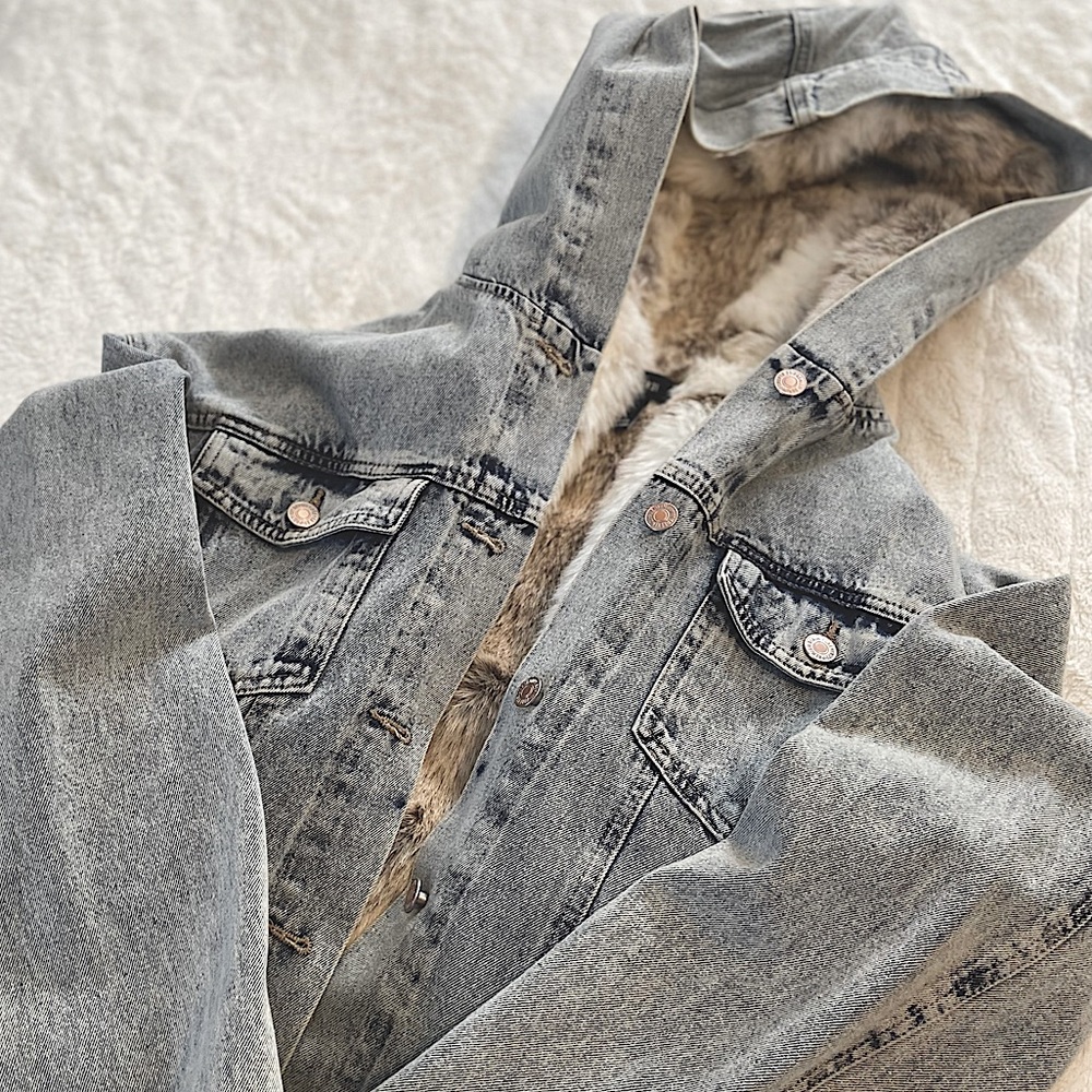 Forever 21 Denim fur lined coat, size M
